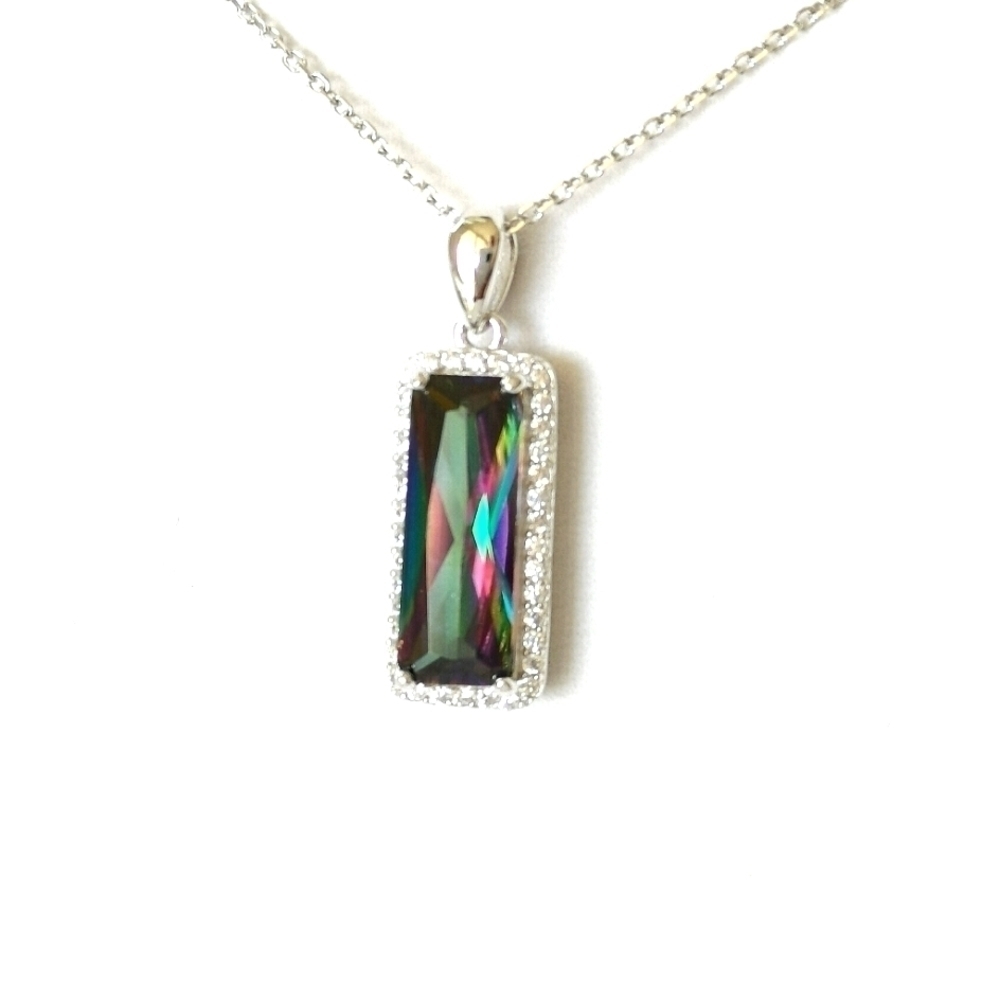 Mystic Topaz cz in Sterling Silver pendant necklace 🆕